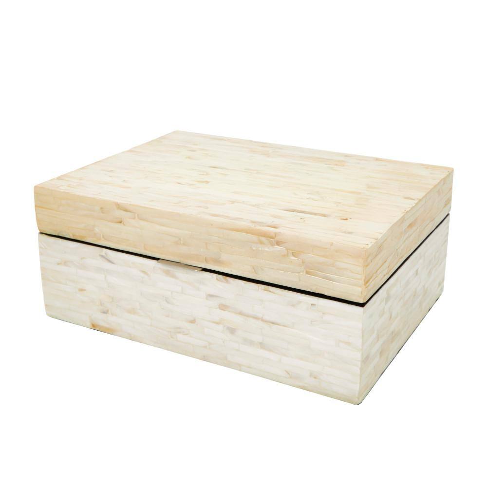 Set of 2 White Mother of Pearl Inlay Wooden Boxes