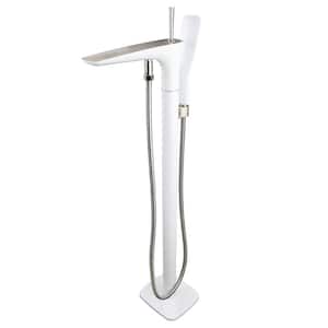Blythe Single-Handle Freestanding Floor Mount Tub Faucet with Handshower in White/Brushed Nickel