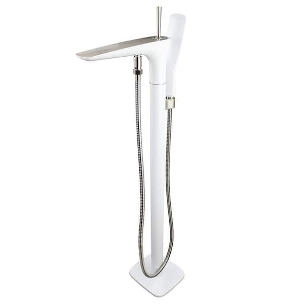 Transolid Blythe Single-Handle Freestanding Floor Mount Tub Faucet with Handshower in White/Brushed Nickel