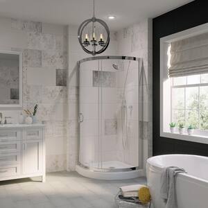 Breeze 34 in. L x 34 in. W x 76 in. H Corner Shower Kit with Reversible Sliding Door and Shower Base