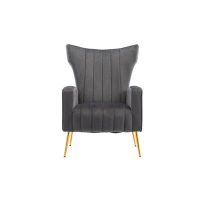 Dark Gray Velvet Wingback Chair with Golden Leg