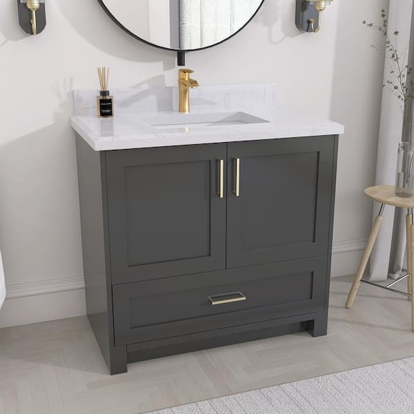 NTQ 36 in. W x 21.5 in. D x 33.5 in. H Bath Vanity Cabinet without Top Bathroom Vanity Morden Solid Wood in Gray