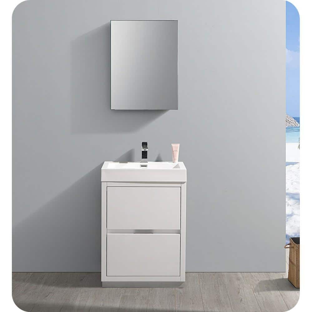 Valencia 24" Glossy White Modern Free Standing Vanity with Acrylic Sink
