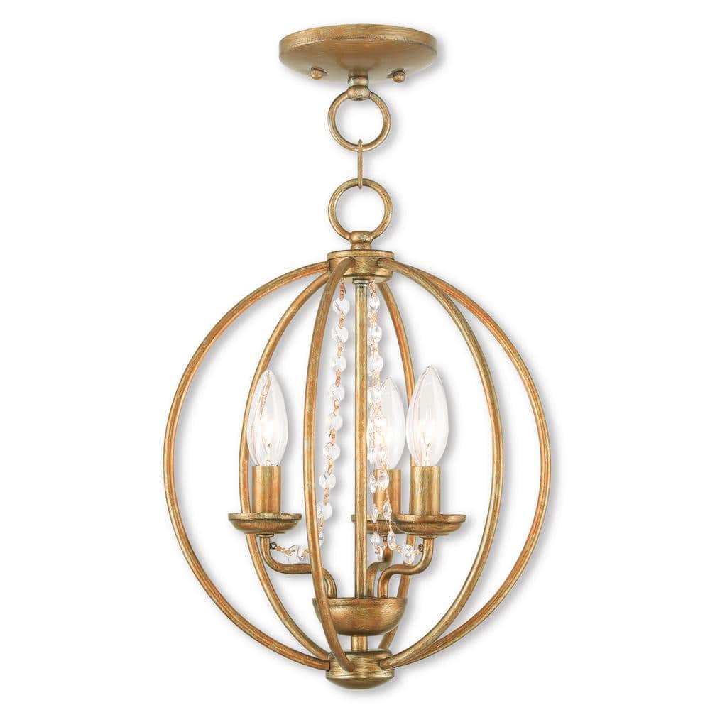 Delridge 12 in. 3-Light Antique Gold Leaf Convertible Mini Chandelier/Semi Flush with Clear Crystals price history on PriceWatchPro