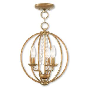 Delridge 12 in. 3-Light Antique Gold Leaf Convertible Mini Chandelier/Semi Flush with Clear Crystals