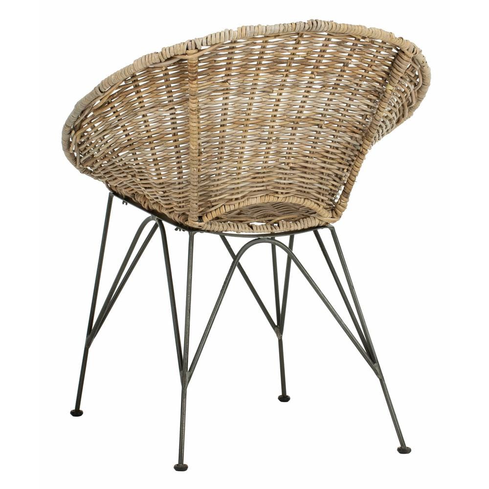 Grey Wash & Dark Steel Geometric Rattan Accent Chair