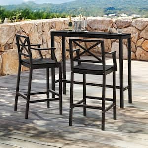 45 in. W Black Outdoor Bar Table HDPS Material Rectangular Outdoor High Top Table with Metal Frame (Set of 2)
