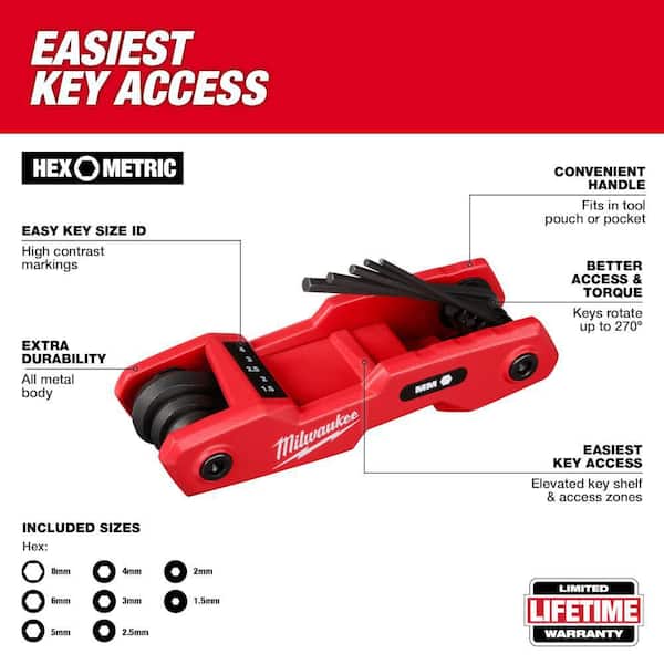 Folding Metric Hex Key Set (8-Piece) with Screwdriver Set