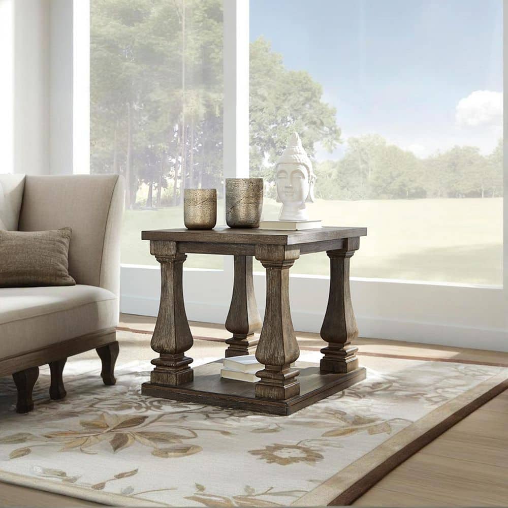 Johnelle 23.75 in. Gray Rectangle Wood End Table with Lower Shelf - thumbnail 8