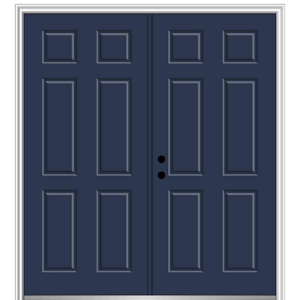 MMI DOOR 72 in. x 80 in. Right-Hand Inswing Classic 6-Panel Painted Blue Fiberglass Smooth Prehung Front Door, 4-9/16 in. Frame