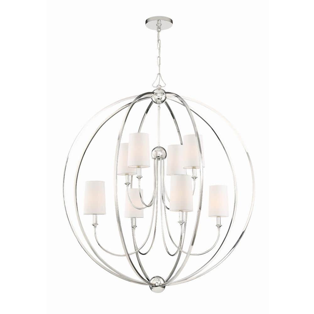 Elegant Sylvan 8-Light Polished Nickel Chandelier with White Silk Shades