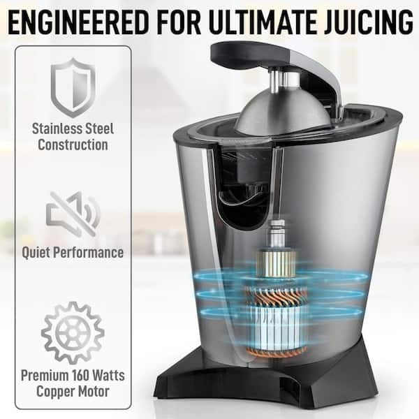 Zulay Kitchen 300 Watt 8 oz. Stainless Steel Electric Orange Juicer with Superior Extra Powerful Motor Black ZK ELTRC CTRS PRS BLK N SLVR The Home Depot