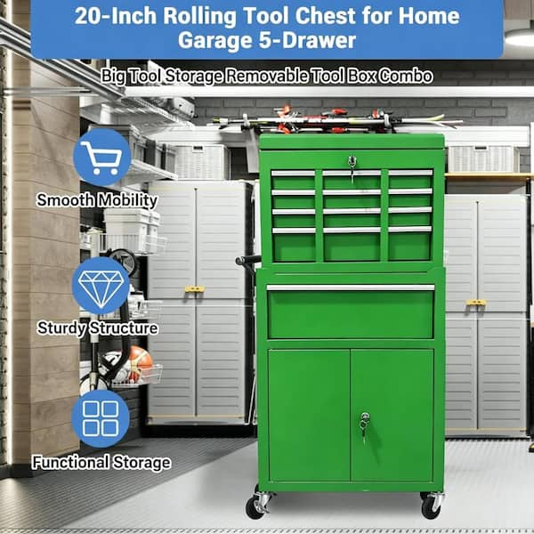 Sunvasagoo Heavy-duty 20 in. 5 Drawers Detachable Metal Tool Box