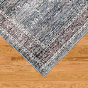 Emir Collection Traditional Oriental Water-Repellent Blue 5 ft. 3 in. x 7 ft. 7 in. Area Rug (5 ft. x 8 ft.)