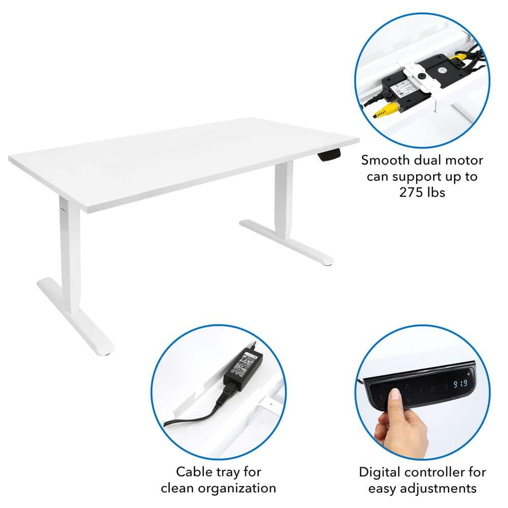 ElevatePro White Electric Adjustable Sit/Stand Desk with Touchscreen Control