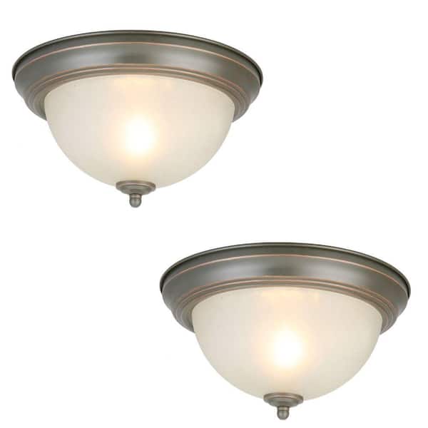 Commercial Electric 11 in. 1-Light Oil Rubbed Bronze Flush Mount with Frosted Glass Shade (2-Pack)