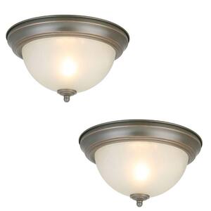 11 in. 1-Light Oil Rubbed Bronze Flush Mount with Frosted Glass Shade (2-Pack)