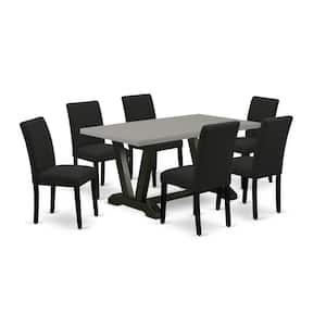 7-Piece Rectangle Natural Oak Finish Solid Wood Top Dining Set with 1 table and 6 Upholstered Chairs with Lattice Back