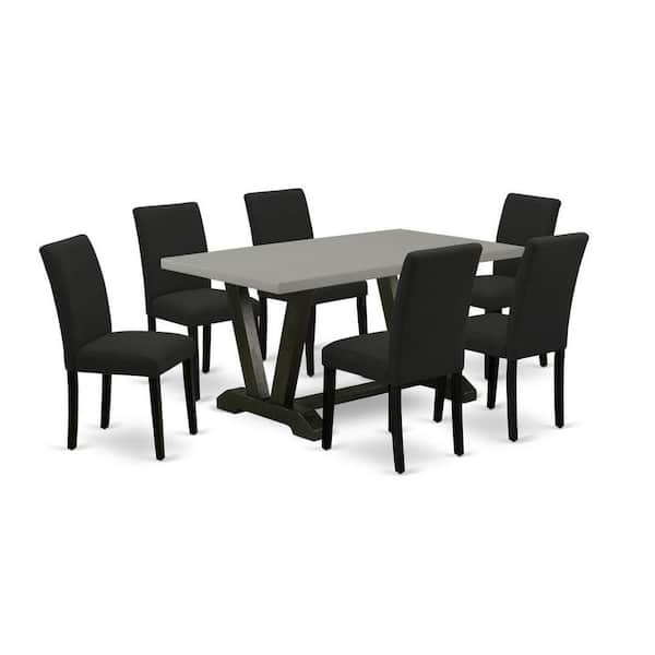 East West Furniture 7-Piece Rectangle Natural Oak Finish Solid Wood Top Dining Set with 1 table and 6 Upholstered Chairs with Lattice Back