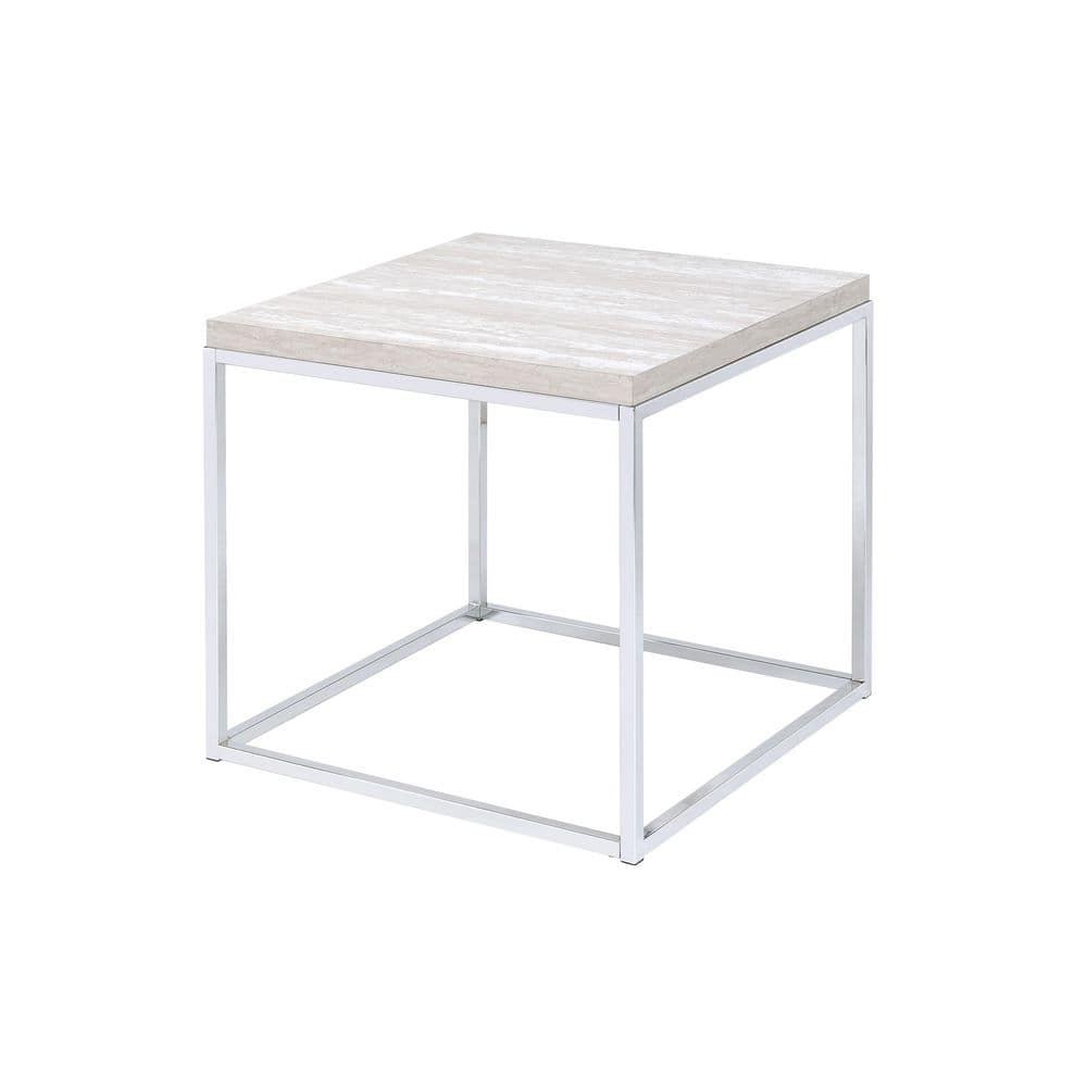 Snyder 24" Square Chrome & White Wooden End Table