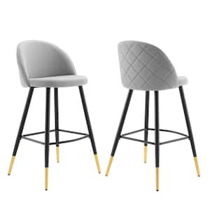 Cordial 40.5 in. Light Gray Low Back Metal Frame Cushioned Bar Stool with Velvet Seat (Set of 2)