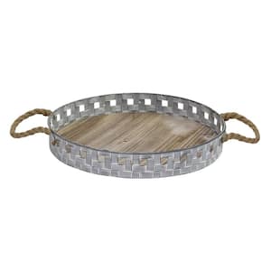 Stratton Gray Home Decor Woven Metal and Wood Tray
