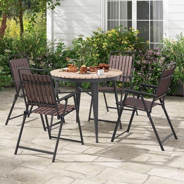 4-Piece Patio Folding Chairs with PP Seat and Back and 400 lbs. Heavy-Duty Metal Frame-Brown