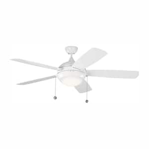 Discus Outdoor 52 in. Wet Rated Integrated LED White Ceiling Fan with White Blades and 3000K Light Kit, Pull Chain