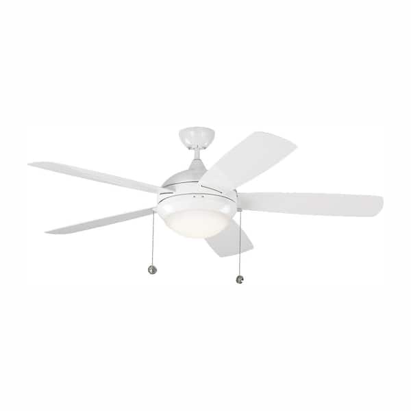 Generation Lighting Discus Outdoor 52 in. Wet Rated Integrated LED White Ceiling Fan with White Blades and 3000K Light Kit, Pull Chain