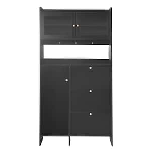 38.00 in. W x 7.00 in. D x 82.00 in. H Black Linen Cabinet Shoe Cabinet with 3-Flip Drawers and Tempered Glass Doors