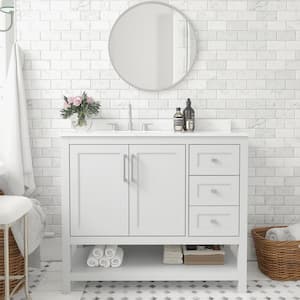 42 in. W x 19 in. D x 38 in. H Single Sink Freestanding Bath Vanity in White with White Stone Top