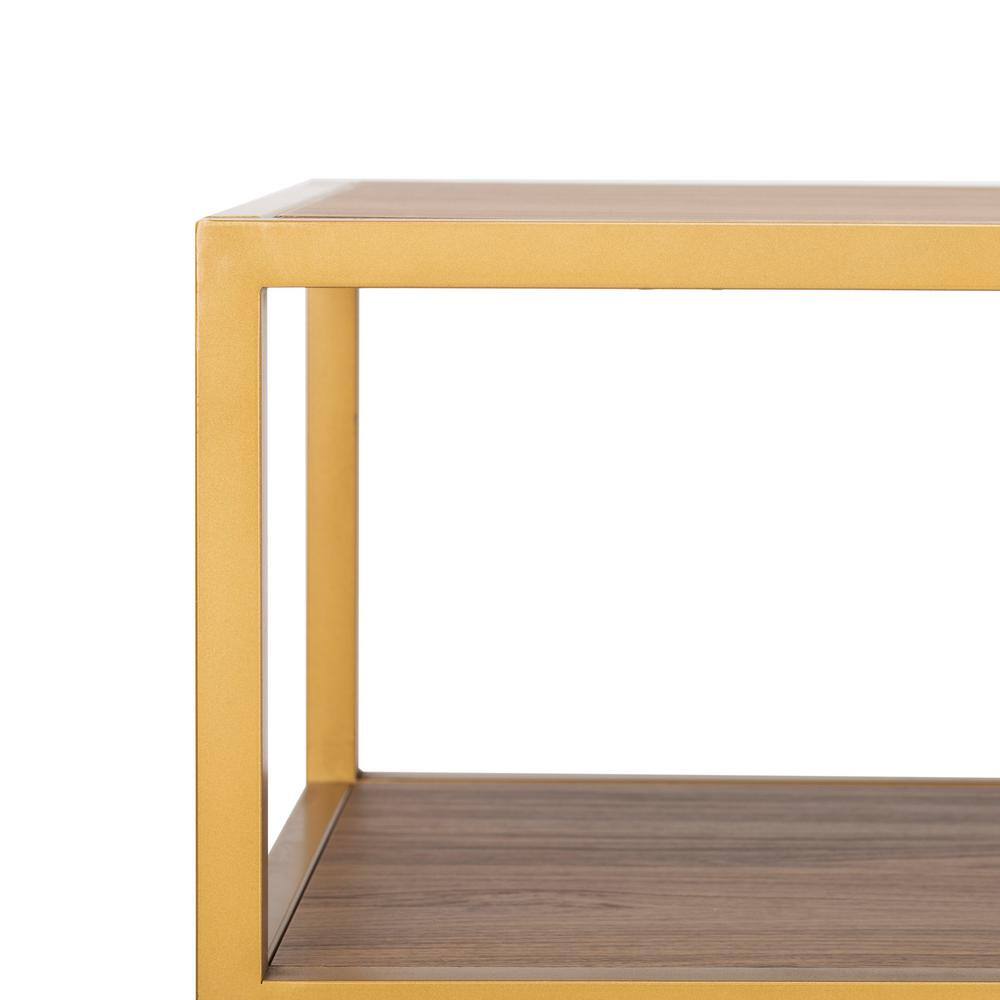 Walnut and Gold 3-Tier Geometric Console Table with Storage