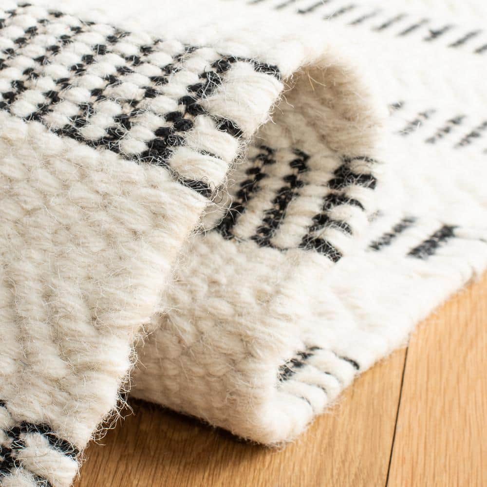 Handmade Black and White Striped Wool Runner Rug