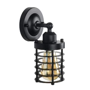 1-Light Farmhouse Rustic Black Metal Wall Sconce with Cage Shade Vintage Industrial Wall Lamp Mini Wall Light (1-Pack)