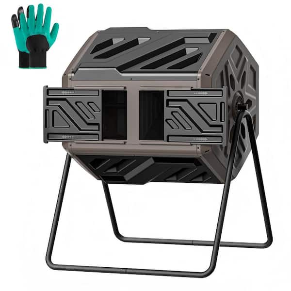 43 Gal. Outdoor Compost Bin, Dual Chamber Tumbling Composter Tumbler, Rotating Compost Bin for Backyard