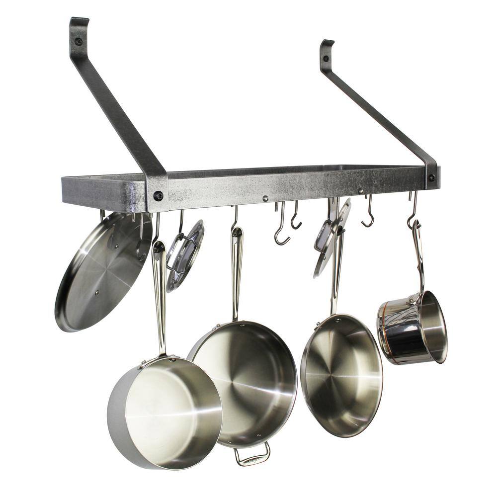 Hammered Steel Wall Mounted Pot Rack with Hooks