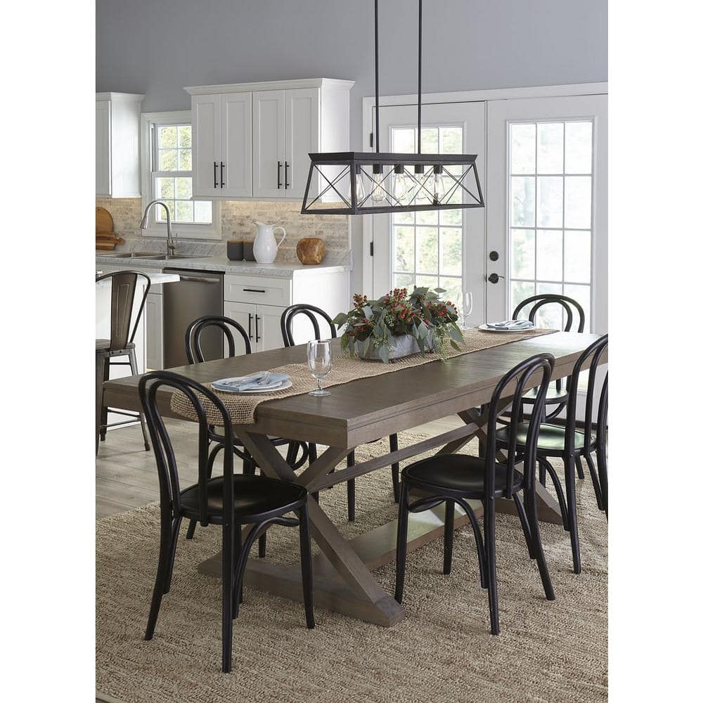 Briarwood Textured Black 38" Linear Chandelier with Rustic Farmhouse Charm