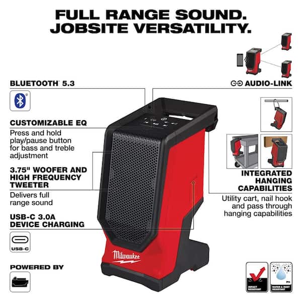 M18 18V Lithium-Ion Cordless Wireless Bluetooth Jobsite Speaker w/ (1) 5Ah Battery & Charger
