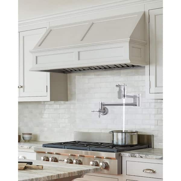 Brass Wall Mouned Pot Filler Kitchen Faucet, Modern Kitchen Faucet with Double Joint Swing Arm in Brushed Nickel