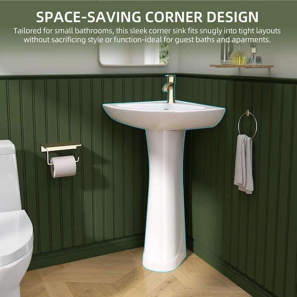 しんく Zeafive 23 in. W x 30.5 in. H Vitreous China Corner Pedestal Sink