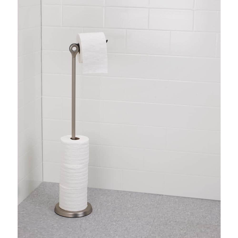 Gray Steel Freestanding Toilet Paper Holder with Reserve