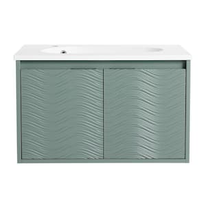 30 in. W. x 18.2 in. D x 18.5 in. H Floating Wall Mounted Bath Vanity with White Gel Sink in Green Wave