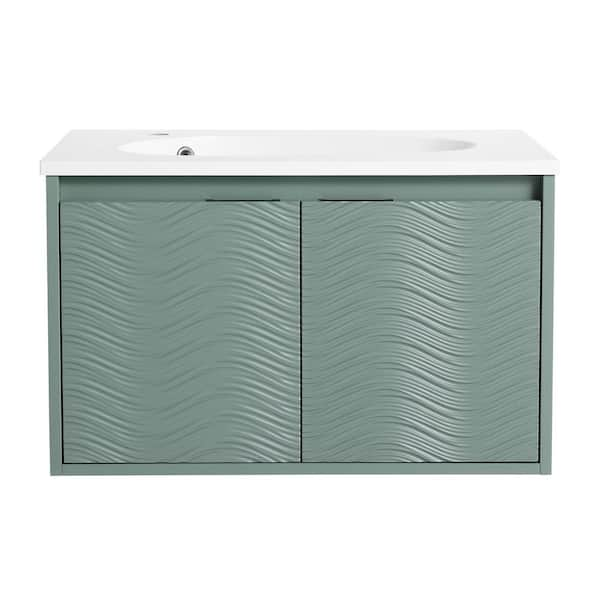 30 in. W. x 18.2 in. D x 18.5 in. H Floating Wall Mounted Bath Vanity with White Gel Sink in Green Wave