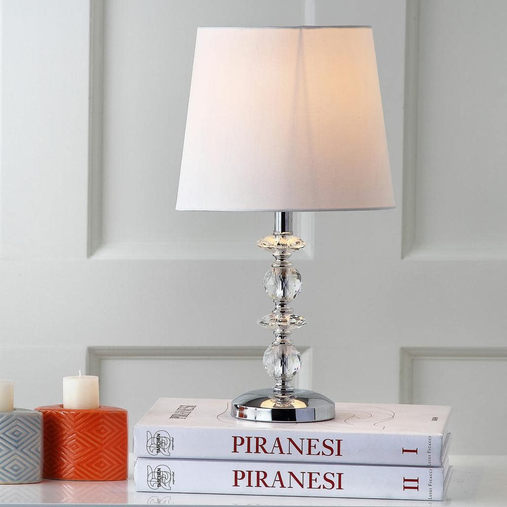 Derry 15-Inch Clear Crystal Table Lamp with Off-White Shade