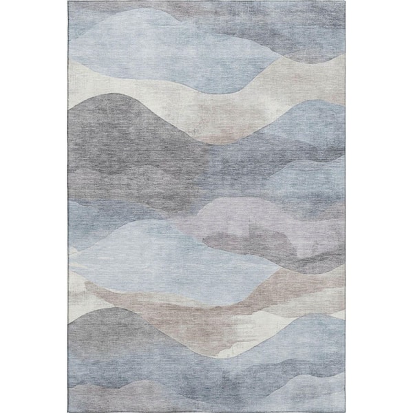 Mayfield Premium Machine Washable Abstract AMF1966 Sky 5 ft. x 7 ft. 6 in. Area Rug