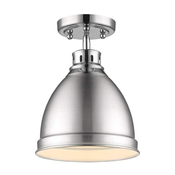 Golden Lighting Duncan 9 in. 1-Light Chrome with Pewter Shade Flush Mount