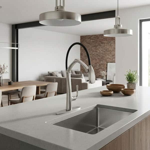 21.9 in. H Single-Handle Pull-Out Sprayer Kitchen Faucet with Magnetic Docking Spray Head in Brushed Nickel