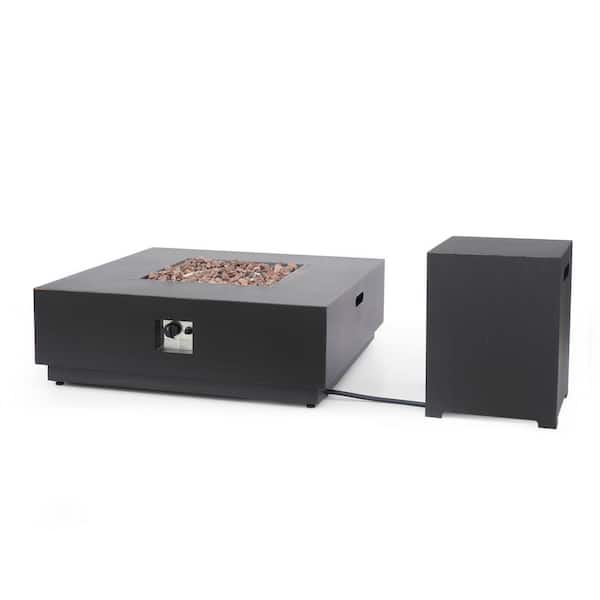 Noble House Wellington 40 in. W x 13.50 in. H Outdoor Patio Iron Gas Burning Brushed Brown Square Fire Pit with Tank Holder