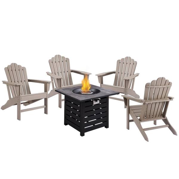 DESwan 5Piece HDPE Plastic Adirondack Patio Fire Pit Conversation Set