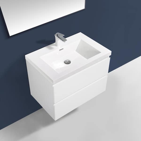 24 in. W x 19 in. D x 20 in. H Wall-Mounted Bathroom Vanity in High Glossy White with White Glossy Resin Top